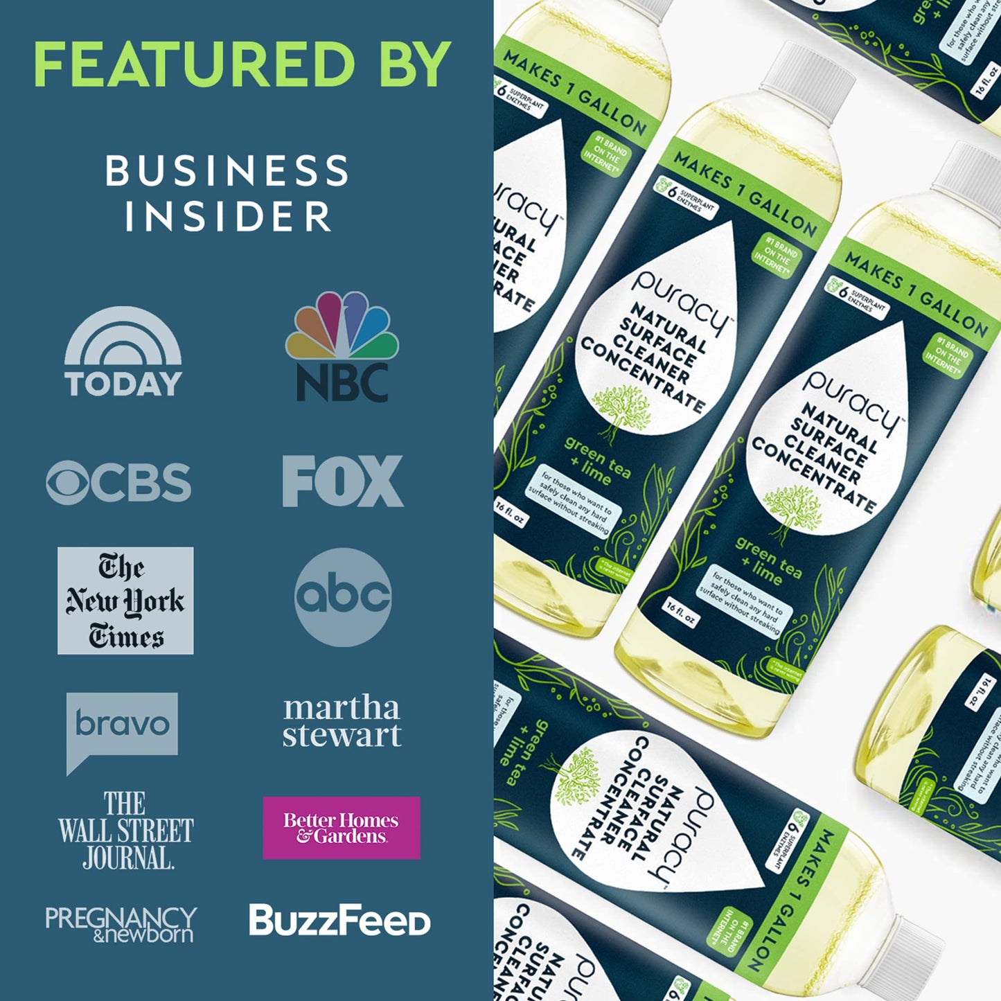 Limpiador concentrado multisuperficies Puracy, 1 galón, té verde y lima, solución de limpieza natural multiusos para el hogar